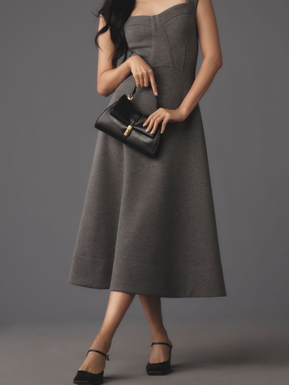 Anthropologie Heather Grey Sweetheart Midi Dress Worn once Size XS (0-2)